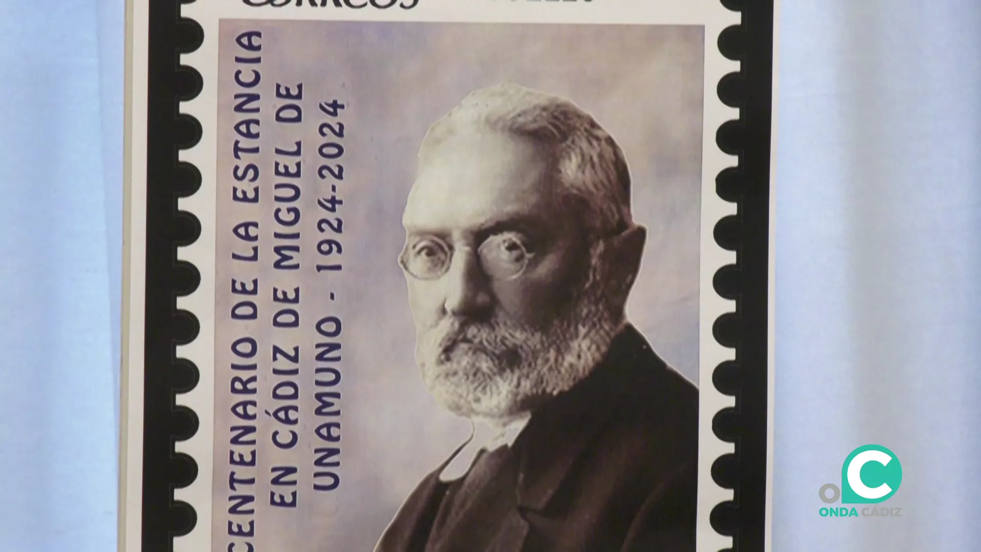 El sello con la efigie del intelectual vasco que recuerda los 100 años de su llegada a la capital gaditana
