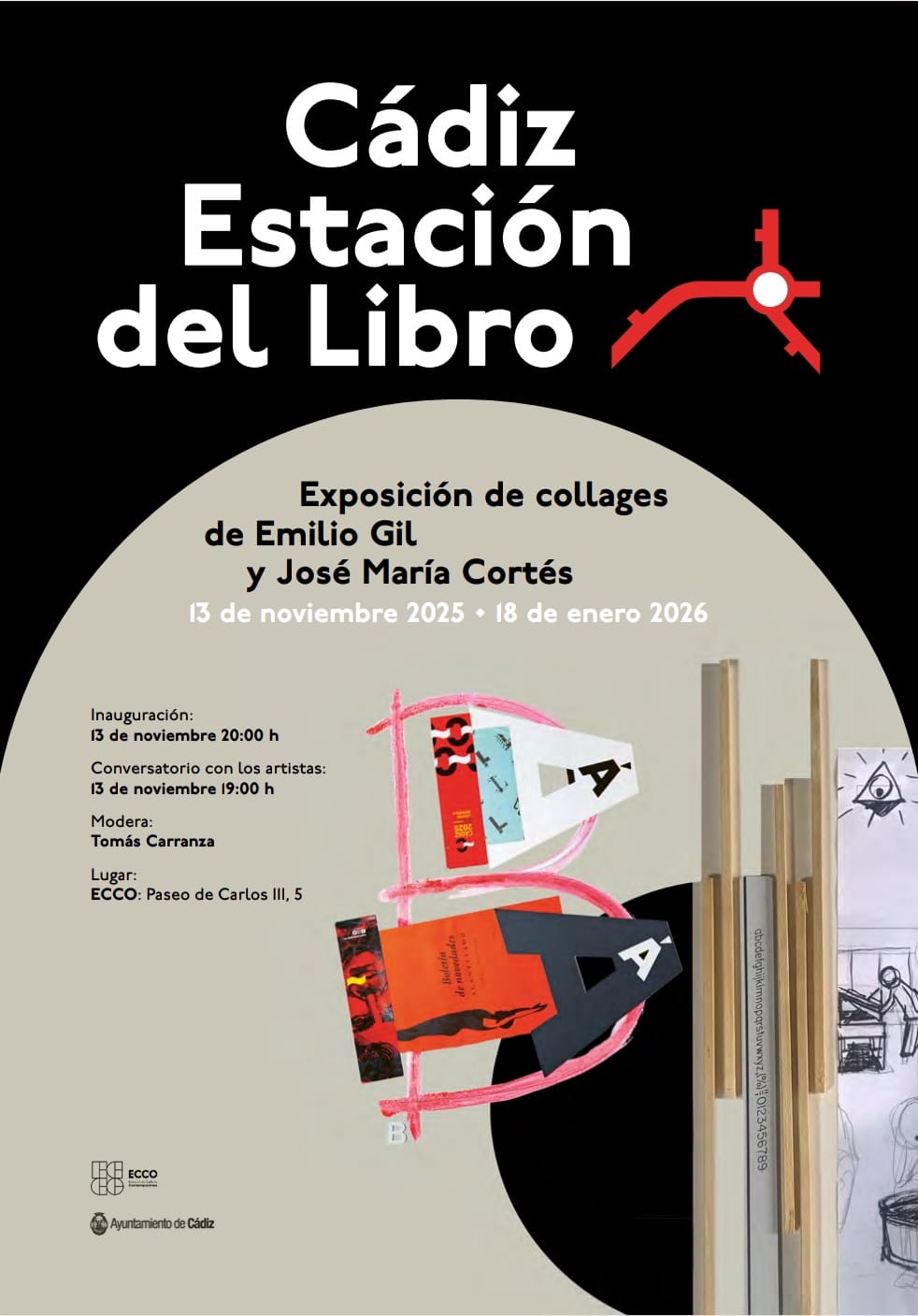 Exposición de collages: cádiz, estación del libro