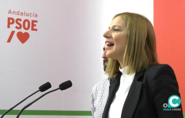  La secretaria de Organización del PSOE, Ana Carrera, durante la rueda de prensa