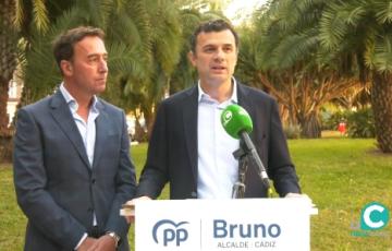 El candidato a la alcaldía por el PP, Bruno García, durante su comparecencia