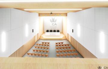 Imagen del futuro Salón de Actos que se pondrá en uso tras la segunda fase de mejoras de la Casa del Estudiante de la UCA
