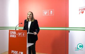 La secretaria de Organización del PSOE de Cádiz, Ana Carrera, en rueda de prensa. 