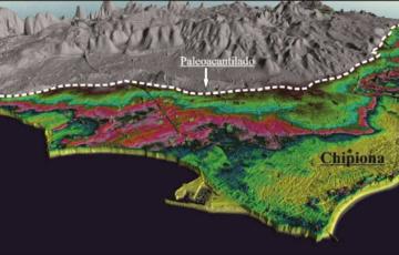 Modelo en 3D del área de estudio, entre las los municipios de Chipiona y Sanlúcar de Barrameda