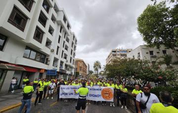 Trabajadores de Acerinox en una de las últimas manifestaciones.