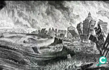 Imagen del maremoto que destruyó Lisboa en 1755