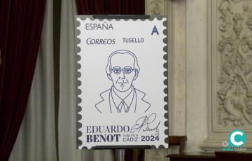 Imagen del sello dedicado a Eduardo Benot.