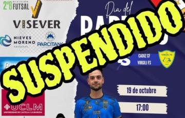 Cartel que muestra el aplazamiento del choque que debía haberse disputado en tierras albaceteñas