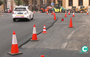 Aspecto de los trabajos en la zona de los arcos de la Puerta de Tierra