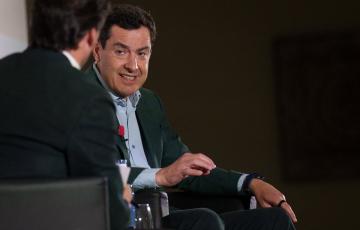 El presidente del PP-A y candidato a la reelección como presidente de la Junta este viernes en Cádiz