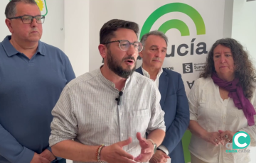 El candidato al Parlamento andaluz, Jorge Rodríguez, en un acto de campaña