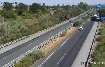Estado del tráfico en la AP-4 en dirección Cádiz este 14 de agosto.