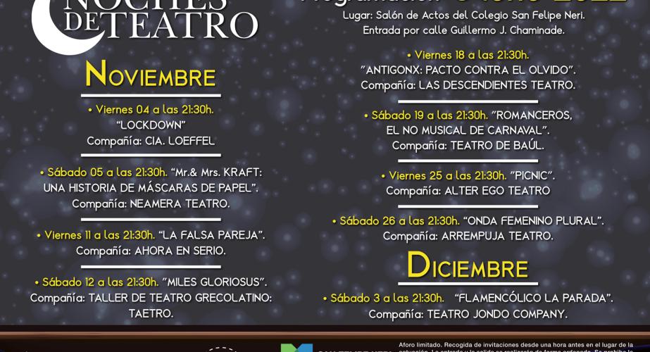 Noches de teatro cádiz. programación otoño 2022