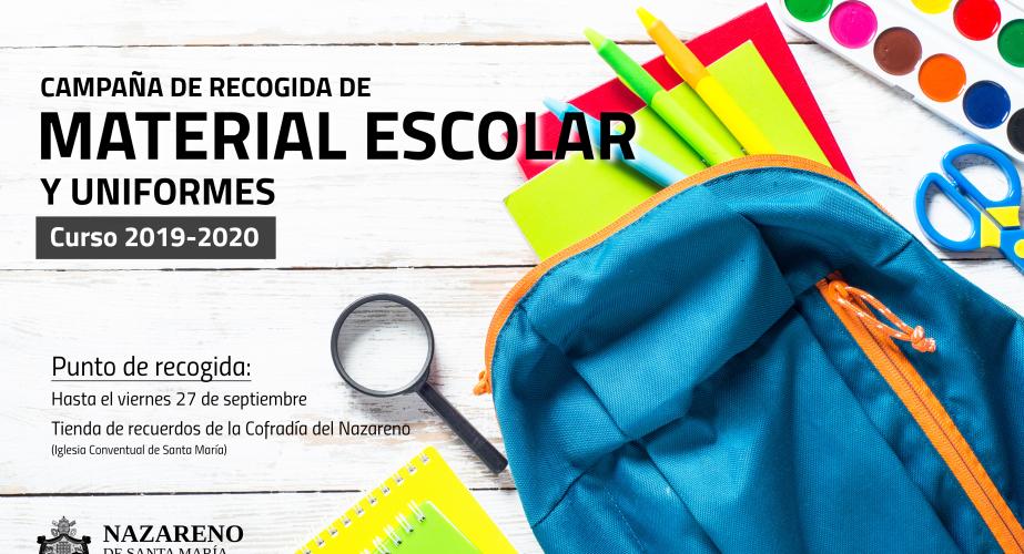 Campaña de recogida de material escolar uniformes para el curso 2019-2020 en la cofradía del nazareno de santa maría | Onda Cádiz RTV