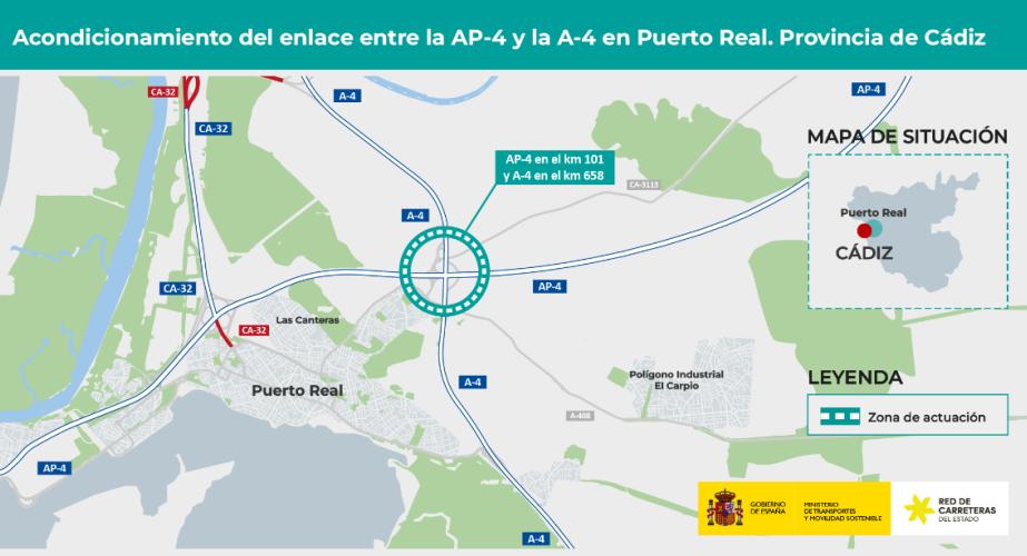 Proyecto de trazado y construcción para la mejora y acondicionamiento del enlace entre la AP-4 (km 101) y la A-4 (km 658), en Puerto Real.