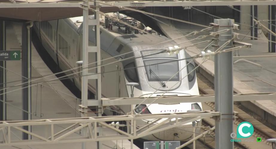Tren a su llegada a la estación de Cádiz. 