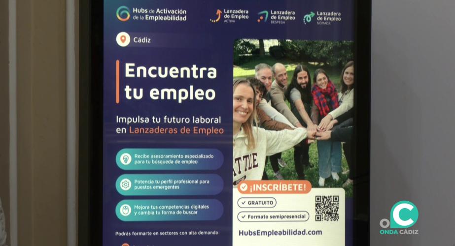Cartel promocional de la plataforma de inserción laboral durante este miércoles en el Ayuntamiento