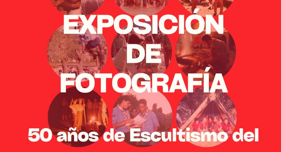 Cartel que ilustra la exposición fotográfica '50 años de escultismo del Grupo Scout 270 María Auxiliadora'.