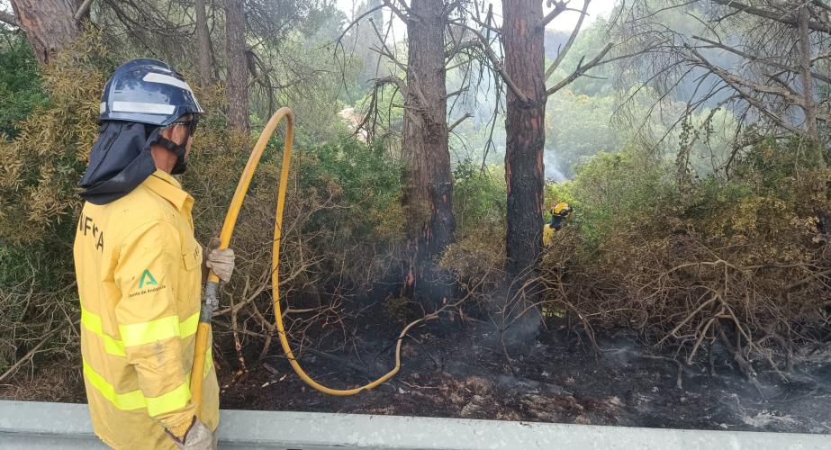 Bomberos de Cádiz trabajan en las labores de extinción del fuego. 