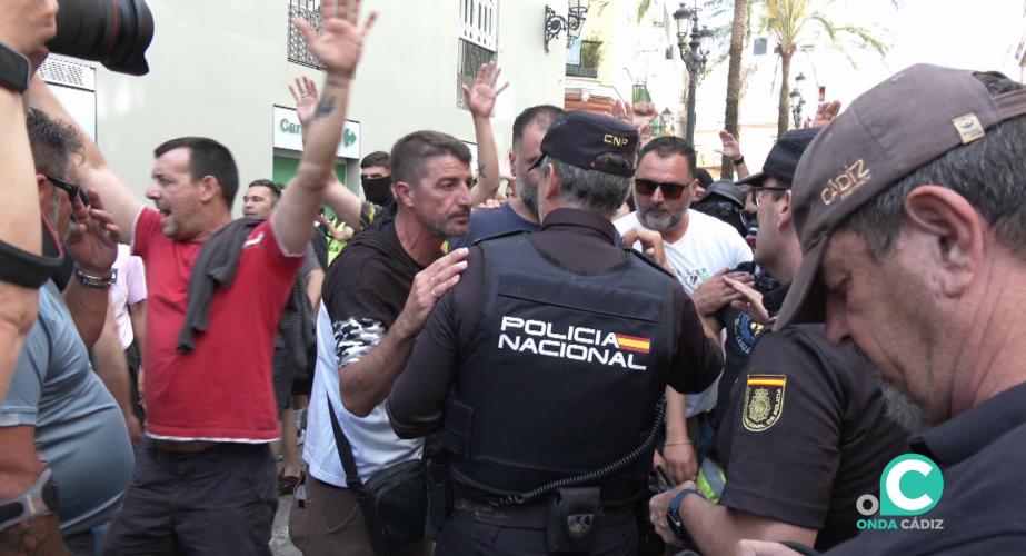 Trabajadores durante las recientes movilizaciónes en la capital gaditana 