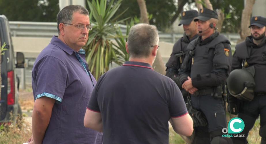 Pedro Lloret de CCOO en una de las movilizaciones en la Bahía