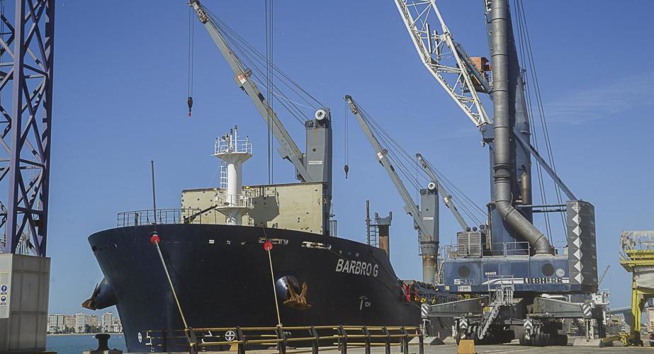 El buque 'Babro G' operando en el muelle gaditano