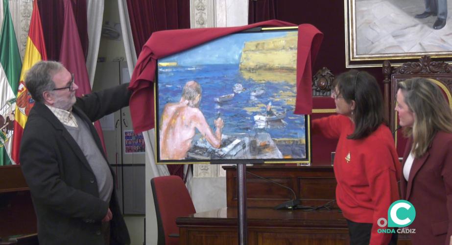 Momento que se descubre la obra del autor isleño