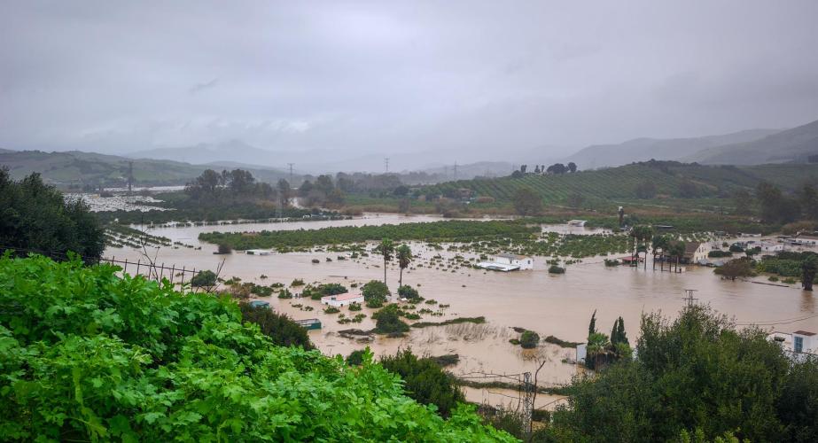 Imagen de la localidad gaditana de San Martín del Tesorillo y su entorno próximo inundado 