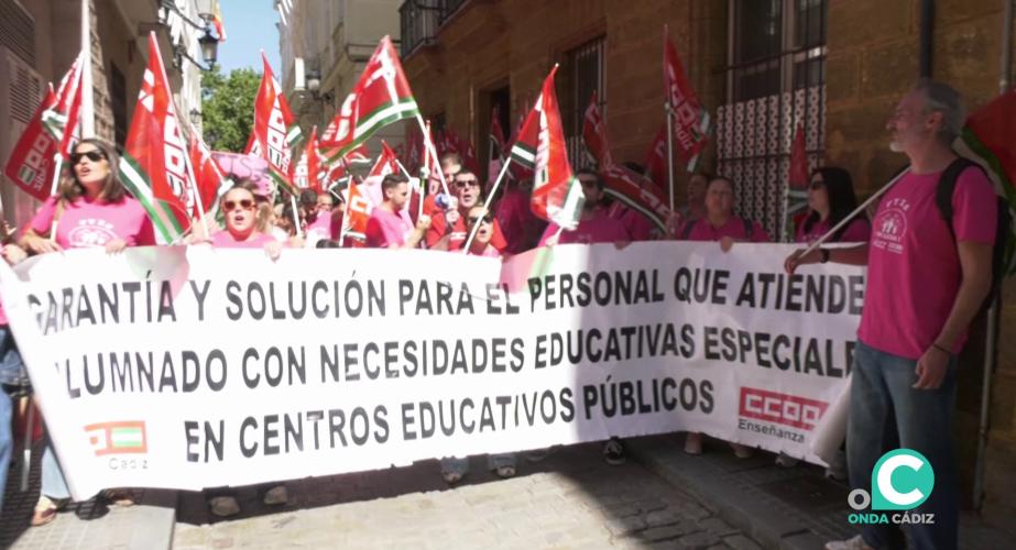 Imagen de la protesta de este miércoles en la capital gaditana