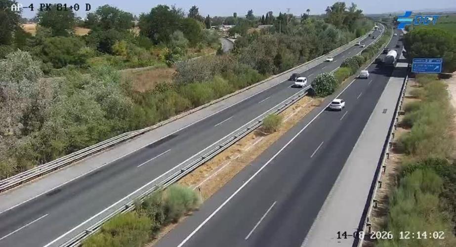 Estado del tráfico en la AP-4 en dirección Cádiz este 14 de agosto.