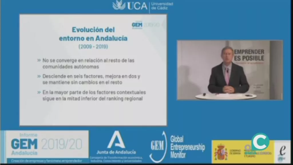 El coordinador del proyecto GUESS, José Ruiz Navarro, durante la presentación del informe GEM Andalucía 