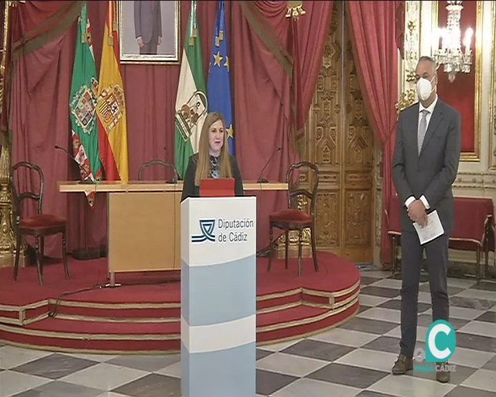 La presidenta de Diputación durante la rueda de prensa de presentación de presupuestos