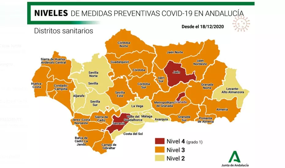 Mapa de niveles de alerta en Andalucía