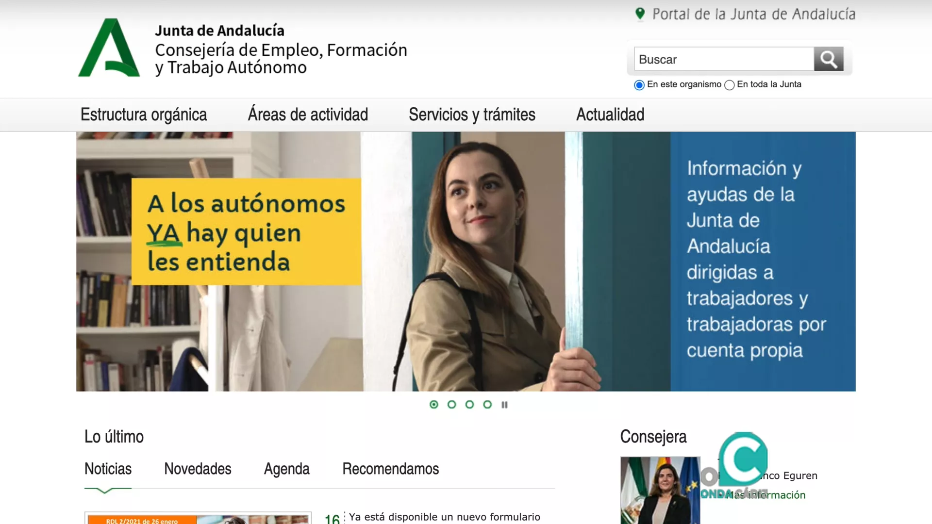 La página web de la Consejería de Empleo