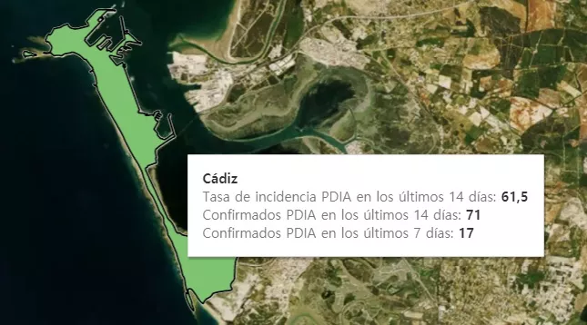 Cádiz capital registra una tasa de incidencia de 61,5 en los últimos catorce días