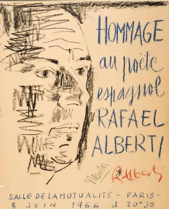 Cartel del homenaje a Rafael Alberti en París en 1966. Autor del cartel: Mentor