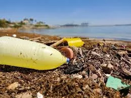 Plásticos en la orilla del mar