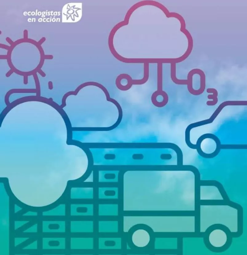 Cartel sobre la contaminación atmosférica de Ecologistas en Acción. Ecologistas en Acción advierte que los niveles de ozono troposférico en la Bahía de Cádiz alcanzan valores perjudiciales para la salud.