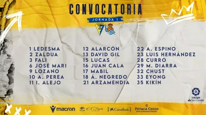 Lista de convocados para el primer partido de liga