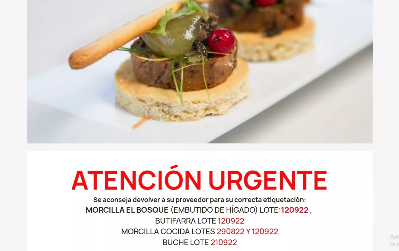 La página web de Chacinas El Bosque advierte de los lotes que están infectados con listeriosis Moriclla, butifarra y buche son los productos que han sido retirados