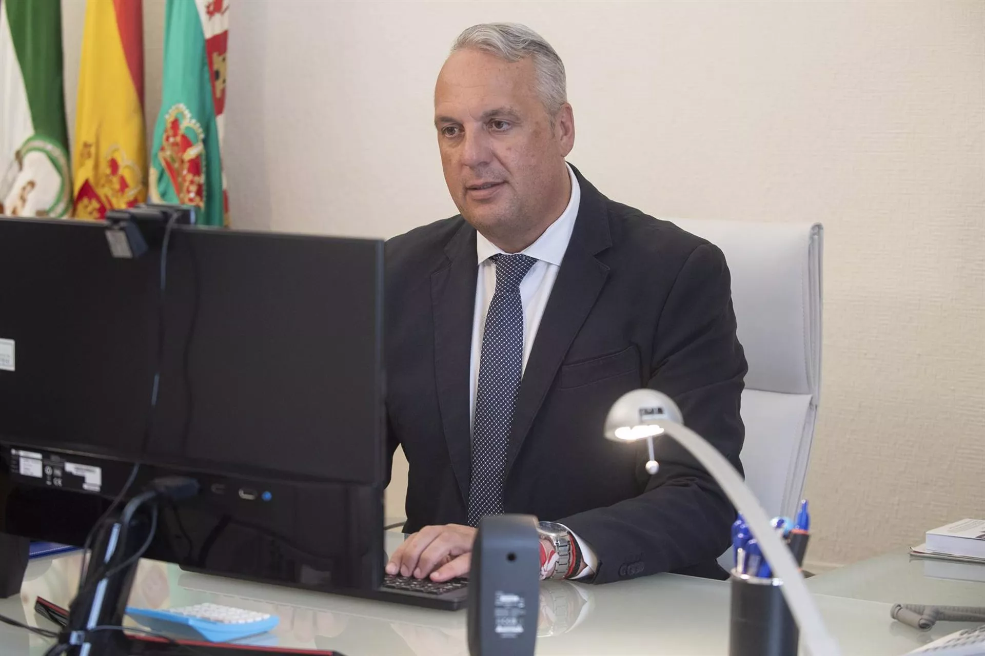 El presidente de la Diputación Provincial, Juan Carlos Ruiz Boix. Ruiz Boix acusa de "robo" a la Junta en la permuta del solar de la calle Brunete y el edificio de la Audiencia Provincial.