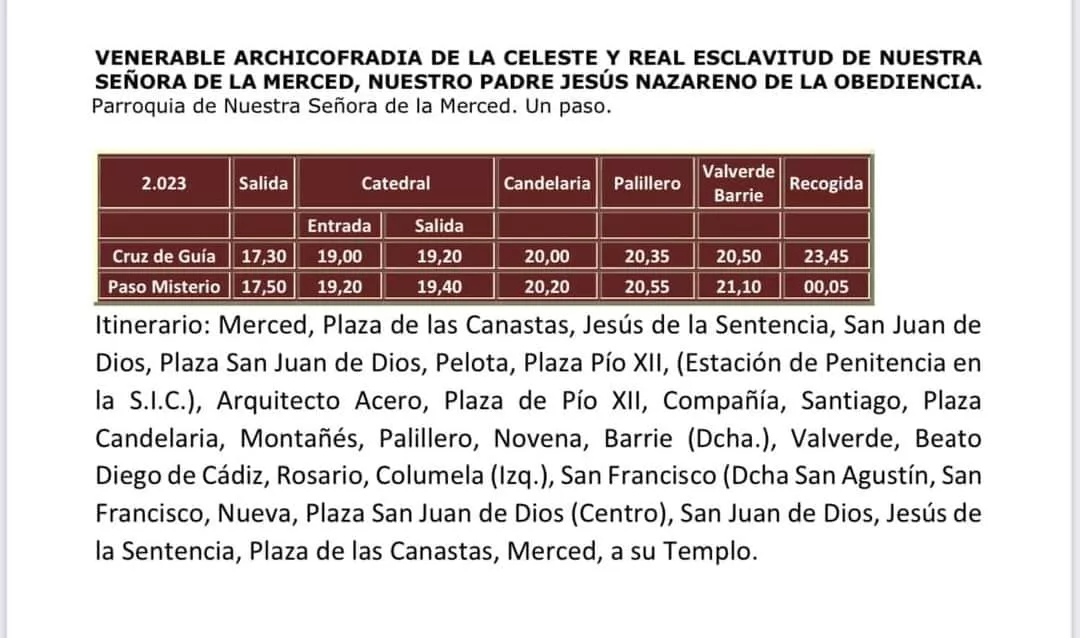 La hermandad llegará a la Merced casi en el Domingo de Ramos