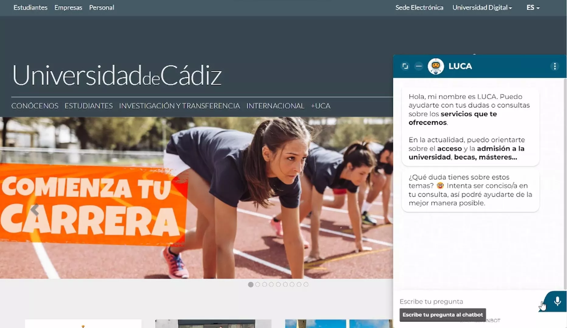 El Chatbot Luca ya está operativo en el portal oficial de la UCA