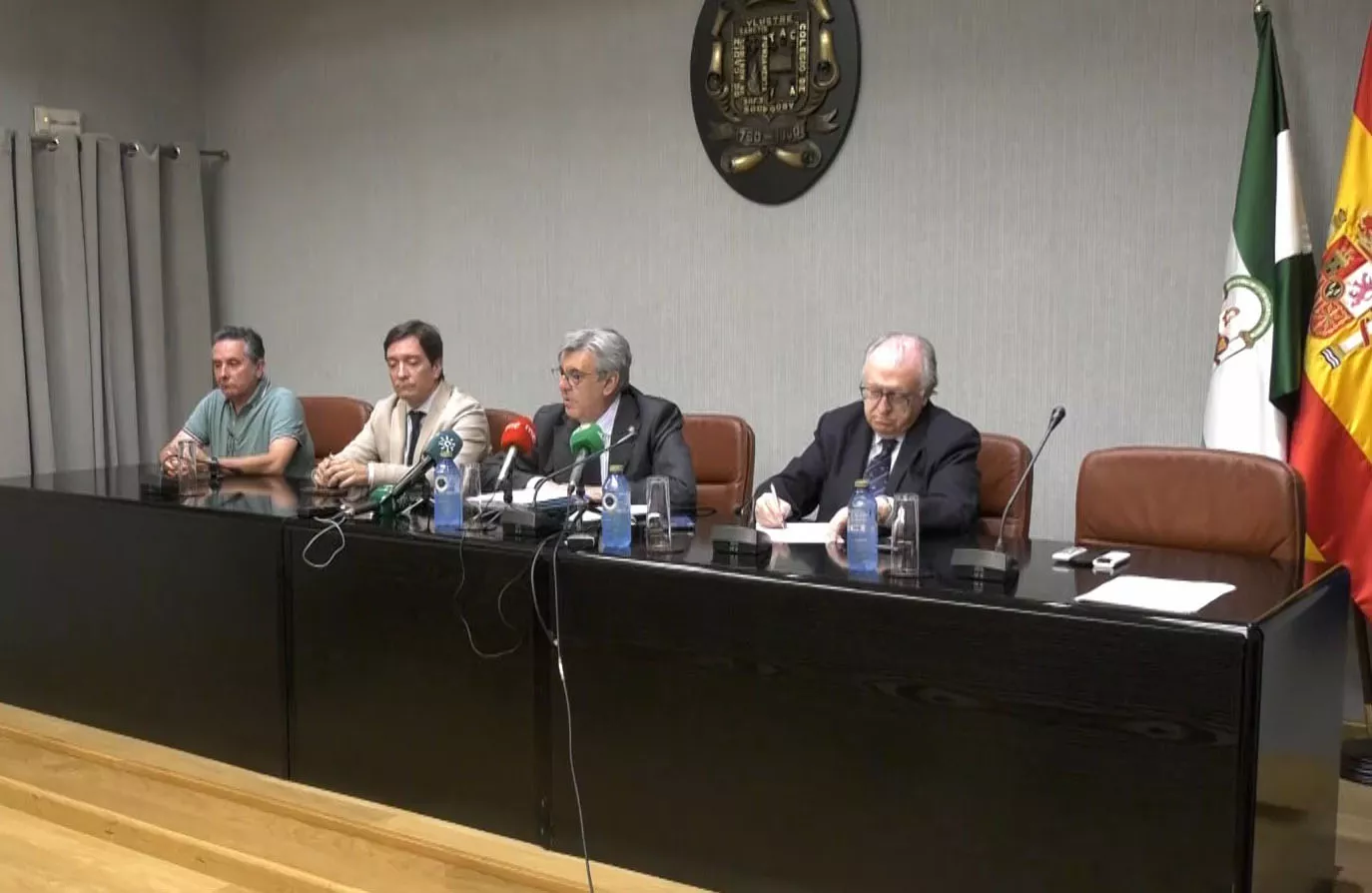 Los decanos de los Colegios de Abogados, Procuradores y Graduados Sociales de Cádiz durante la presentación de la concentración para exigir un "Pacto de Estado por la Justicia"