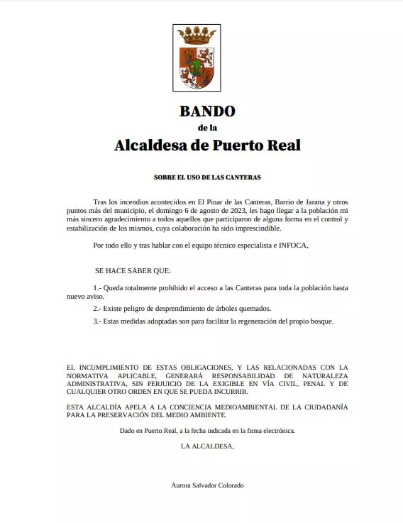Bando alcaldesa de Puerto Real