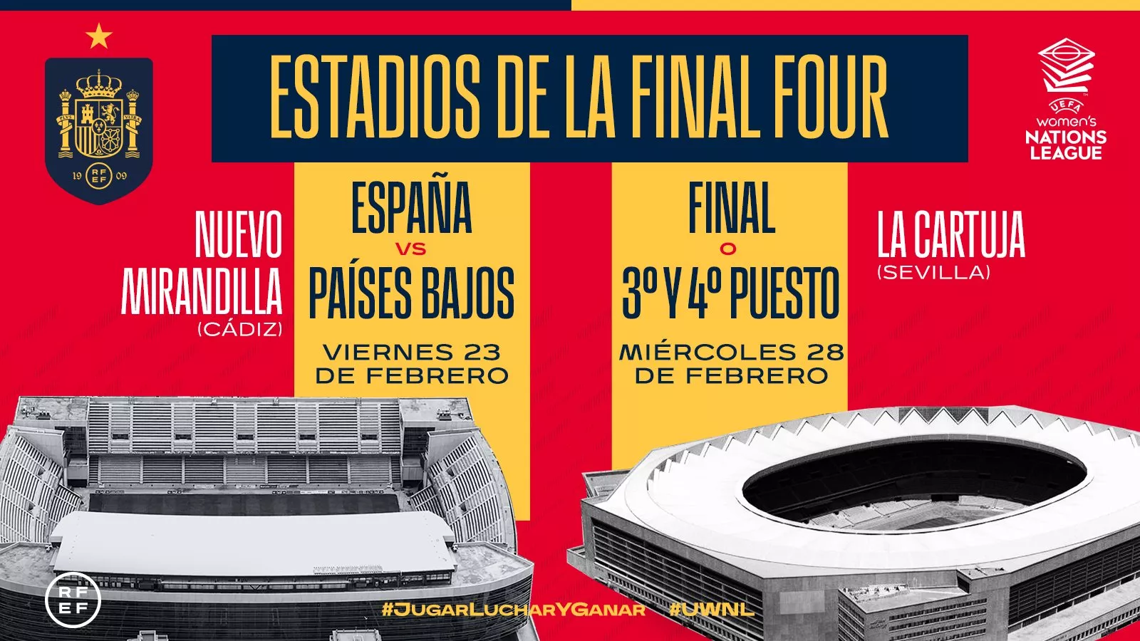 Imagen del cartel que ilustra el encuentro de la Selección Española Femenina de Fútbol con los Países Bajos. 