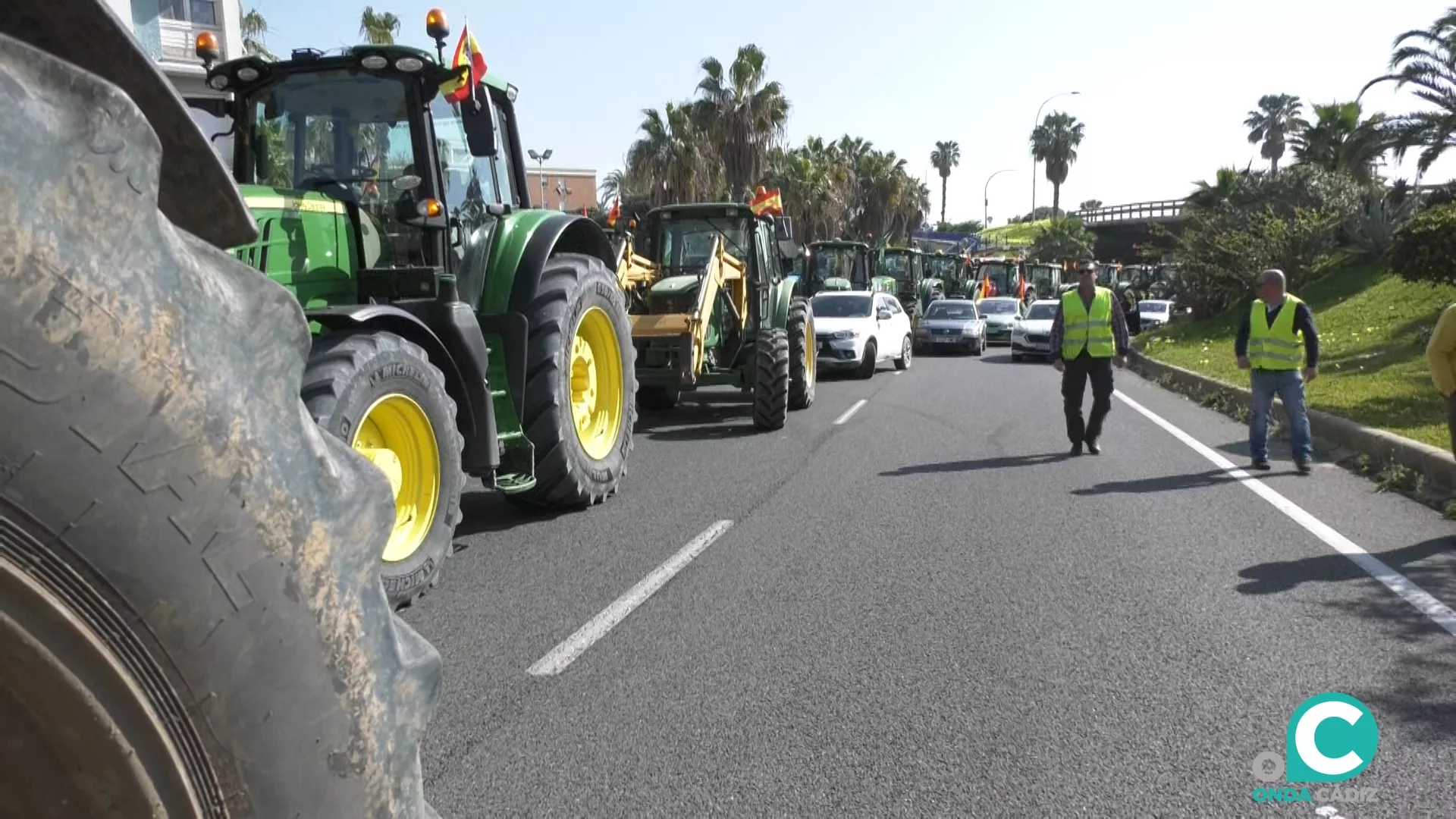 Imagen de la movilización de los agricultores en la ciudad de Cádiz. 