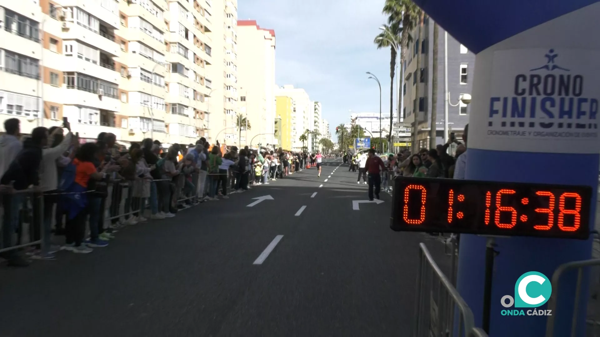 Momento de la llegada de Juan Calero, vencedor de la XXXVI Media Maratón Bahía de Cádiz, en la categoría de Absoluta masculina. 