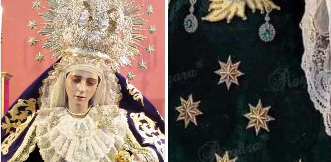 Una foto de los pendientes de la saya de la Virgen de la Misericordia.