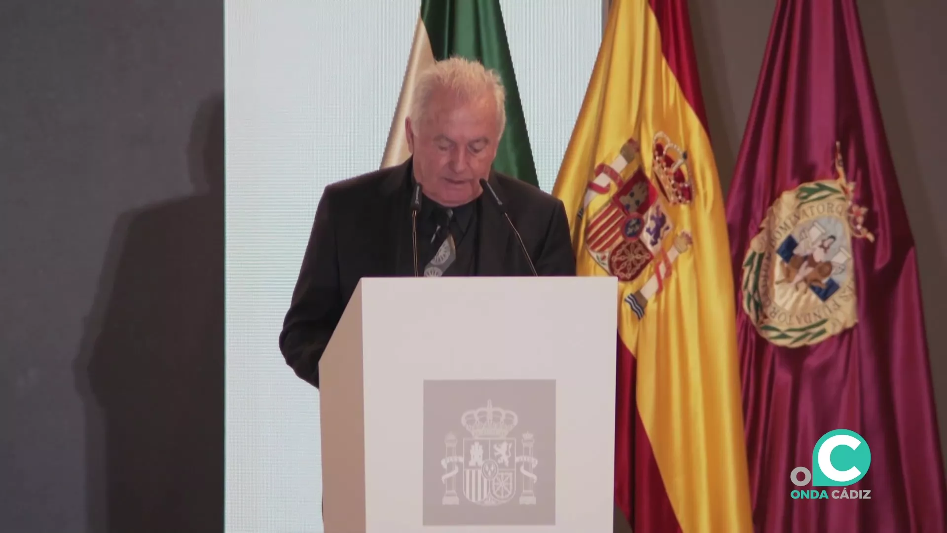 El cantautor, Víctor Manuel, durante su intervención en el acto El cantautor, Víctor Manuel, durante su intervención en el acto