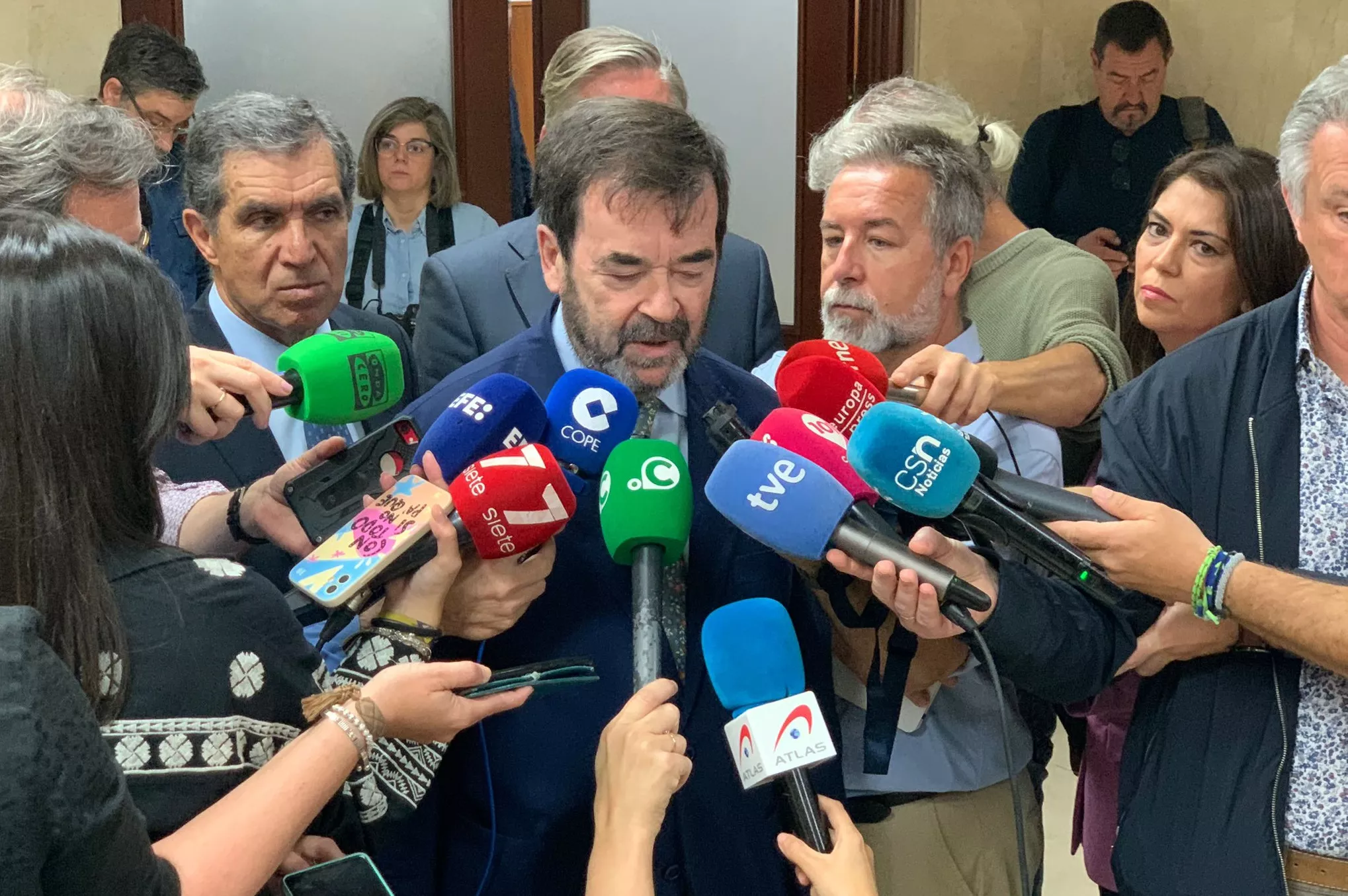 El presidente del Consejo General del Poder Judicial (CGPJ), Vicente Guilarte, atiende a los medios de comunicación. 